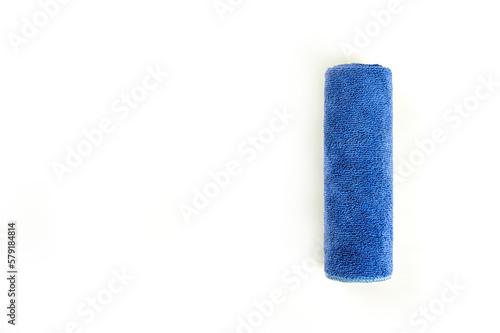  Top view of Blue microfiber cloth isolated on white