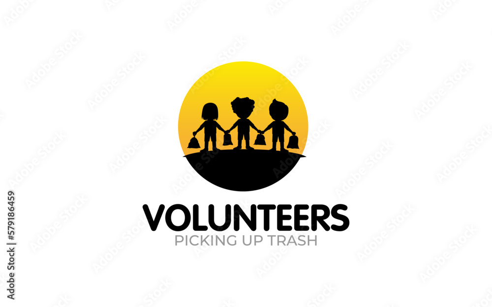 Illustration vector graphic of a volunteer picking up trash logo design template