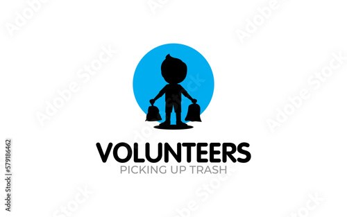 Illustration vector graphic of a volunteer picking up trash logo design template