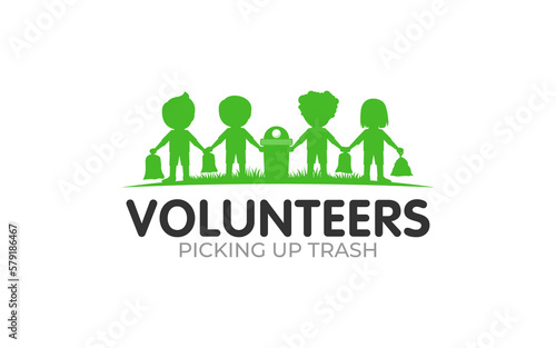 Illustration vector graphic of a volunteer picking up trash logo design template