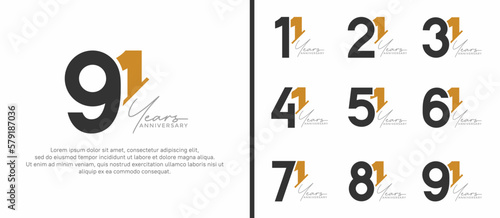 set of anniversary logo style black and orange color on white background for special moment