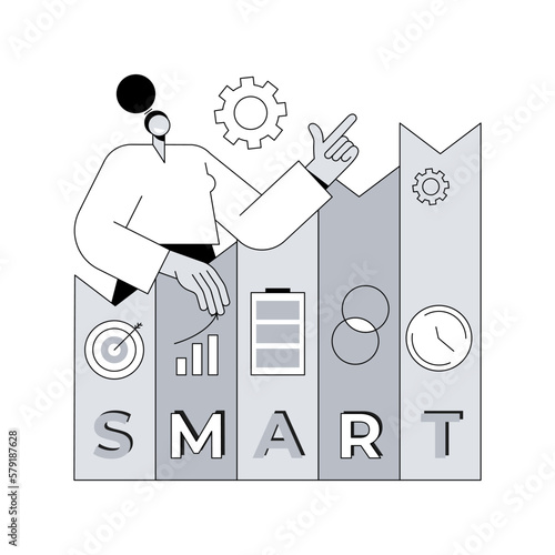 SMART Objectives abstract concept vector illustration. Business management, aim establishment, SMART objectives, measurable and achievable goals development, relevant strategy abstract metaphor.