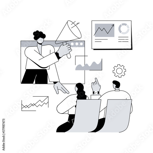 Marketing meetup abstract concept vector illustration. Marketing conference, digital meetup, sharing experience, business internet forum, social networking, b2b market meeting abstract metaphor.