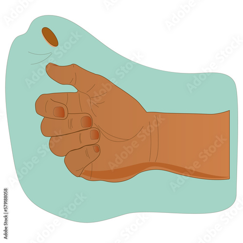 man's hand tossing a coin with a snap of his fingers photo
