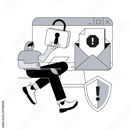 Malware abstract concept vector illustration. Malicious software, computer virus, malware program, spyware development, online antivirus security and protection, cyber attack abstract metaphor.
