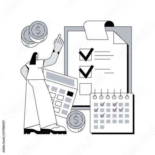 Budget planning abstract concept vector illustration. Balanced budget, money spending plan, company budget management, keep finances on track, emergency savings, expences control abstract metaphor.