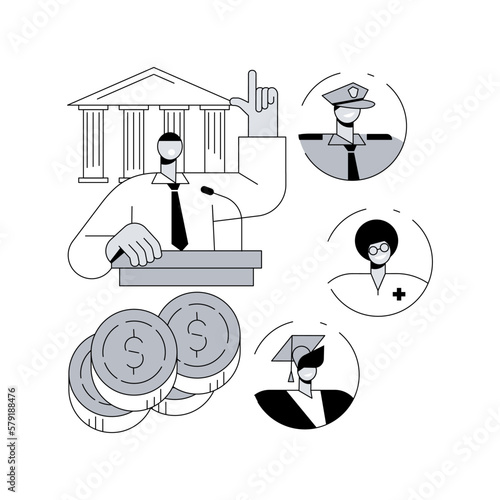 Government spending abstract concept vector illustration. Spending country budget, government expenditures list, public sector consumption, gross domestic product, tax sources abstract metaphor.