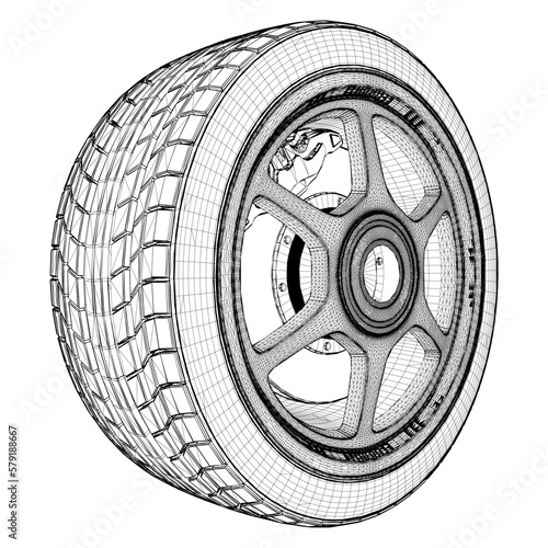 Car Wheel Rim Hub Tire Vector. Illustration Isolated On White Background. A Vector Illustration Of Car Wheel.