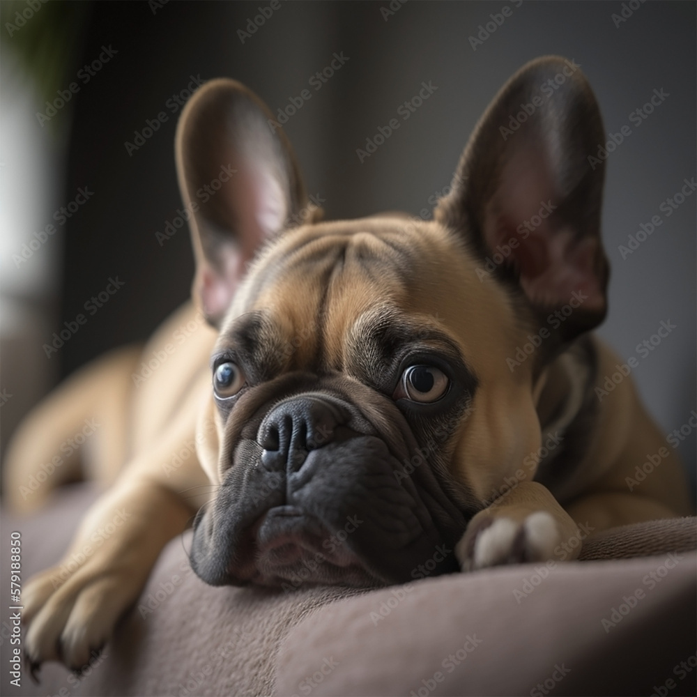 Cute French Bulldog laying on a sofa - AI-Generated