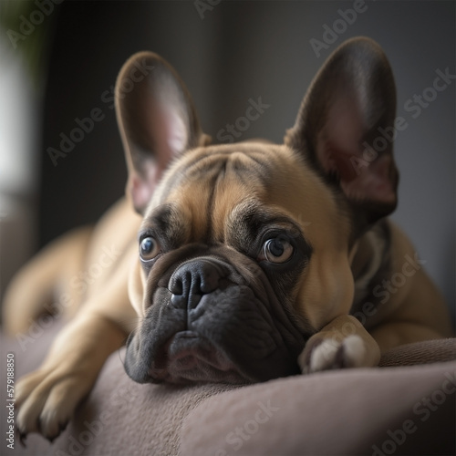 Cute French Bulldog laying on a sofa - AI-Generated © Joe