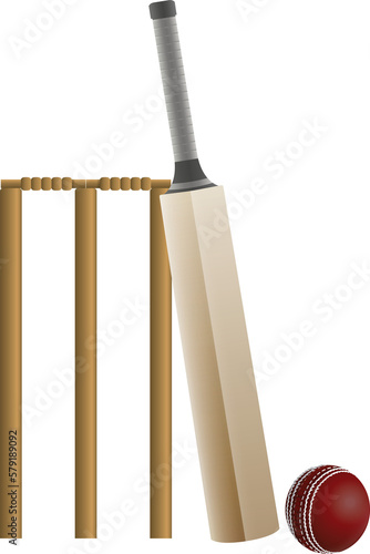 Cricket Bat, Ball, and Wicket Illustration