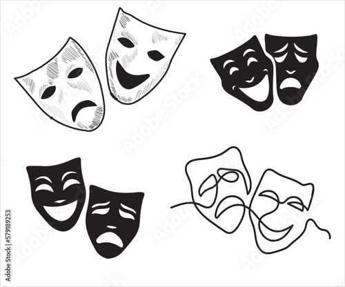 March 27, World theatre day, concept greeting card, with curtains and Scene with red velvet curtain, theatrical masks. Template, vector, illustration.

