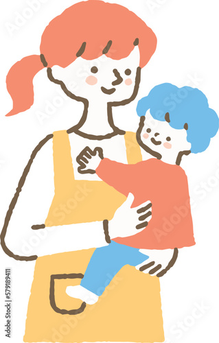 園児を抱っこする幼稚園の先生_色