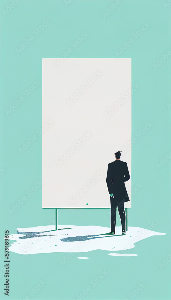 Obraz premium One sigle guy ahead of a banner. Young man in front of a board. Person before a wall. Young adult just before a poster. An adult in the presence of a wall. Background with copy space. Ai generated.