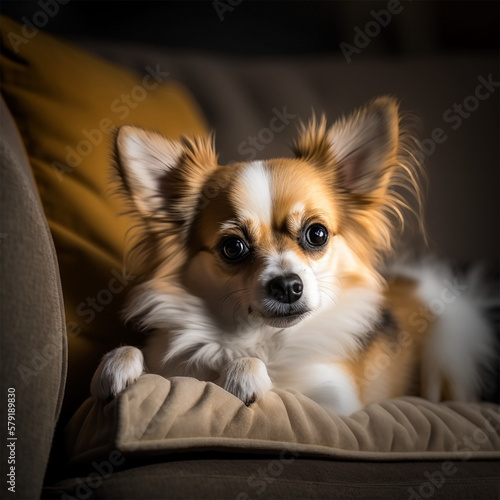 chihuahua puppy laying on a sofa - AI-Generated © Joe