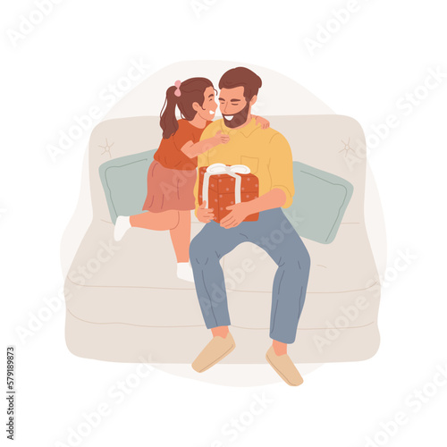 Giving presents isolated cartoon vector illustration. Daughter congratulating dad and giving a gift, preparing a surprise, Fathers Day celebration, family leisure time together vector cartoon.