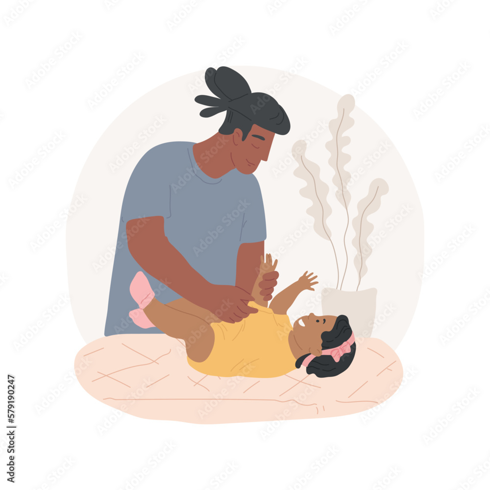 Put on onesie isolated cartoon vector illustration. Dad putting on