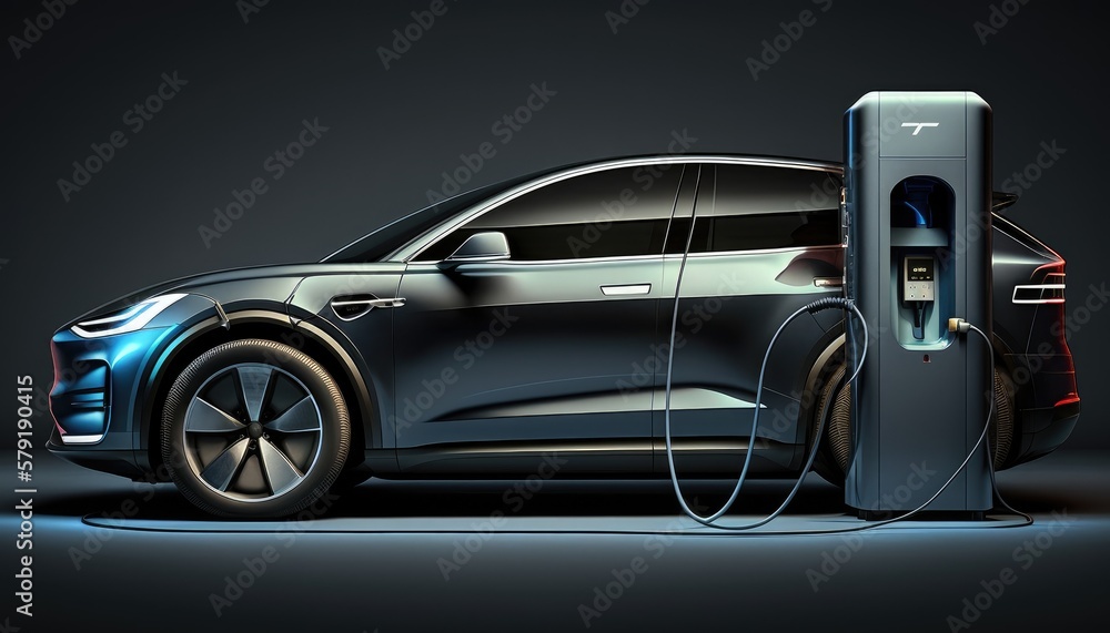 Naklejka premium Electric car charging. Created with Generative AI.