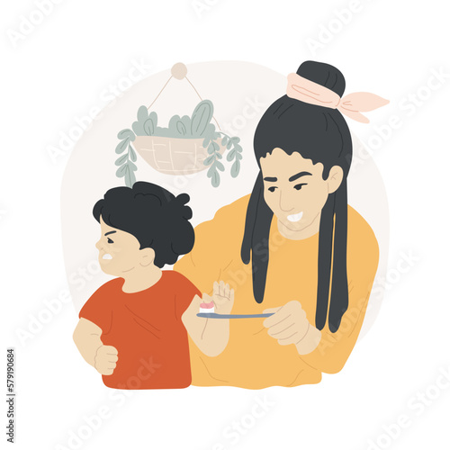 Refusing to brush teeth isolated cartoon vector illustration. Naughty kid refusing to brush teeth, lack of mouth hygiene, caries diseases prevention, child morning routine vector cartoon.