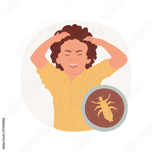 Head lice isolated cartoon vector illustration. Frustrated and angry kid with shaggy hair scratching head, lack of personal body hygiene, lice problems, wingless insects vector cartoon.