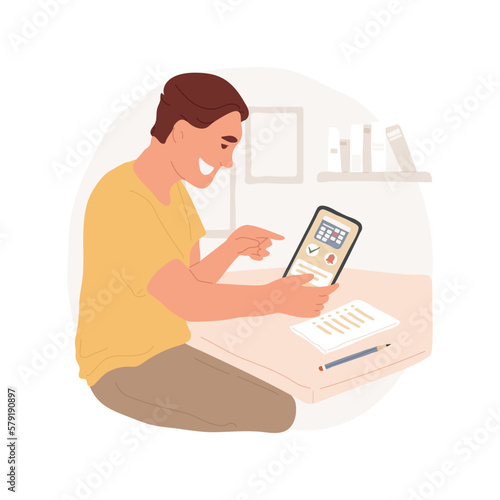 Set reminders isolated cartoon vector illustration. Smiling man looking at to-do list at home, setting reminders, having daily plan, people lifestyle, create healthy routine vector cartoon.
