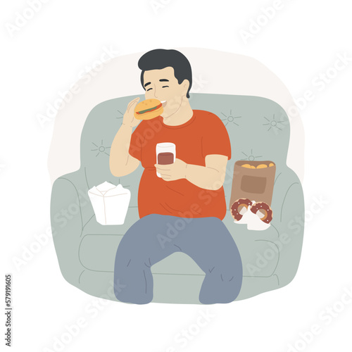 Junk food isolated cartoon vector illustration. Teenagers bad habits, overweight teenage boy has junk food addiction, bad nutrition, eating unhealthy food, obesity issues vector cartoon.