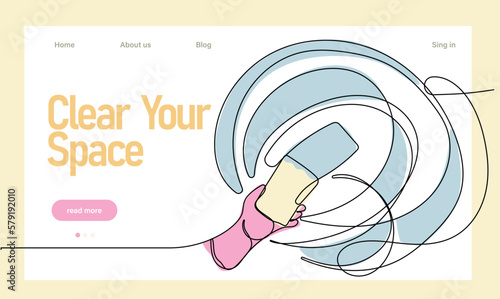 Home cleaning service landing page design concept, illustration of janitors with cleaning tools. Vector illustration