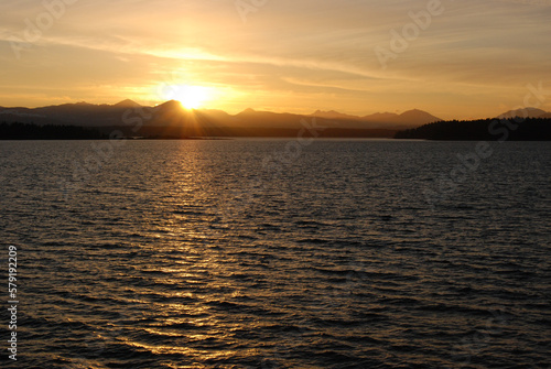 A beautiful sunset over the mountains of southern Vancouver Island as seen from Valdes Island