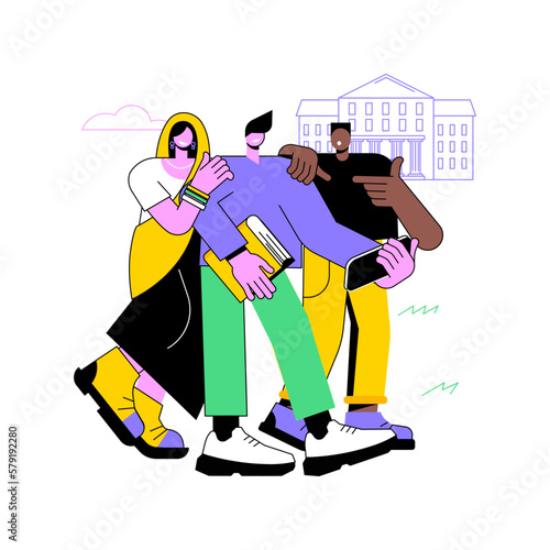 Making new friends isolated cartoon vector illustrations. Diverse group of students happy together, multiracial teens having fun, education abroad process, university friends vector cartoon.