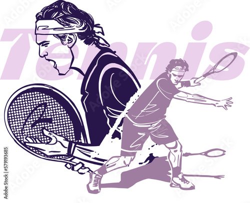 vector illustration sketch of the tennis male player with tennis ball