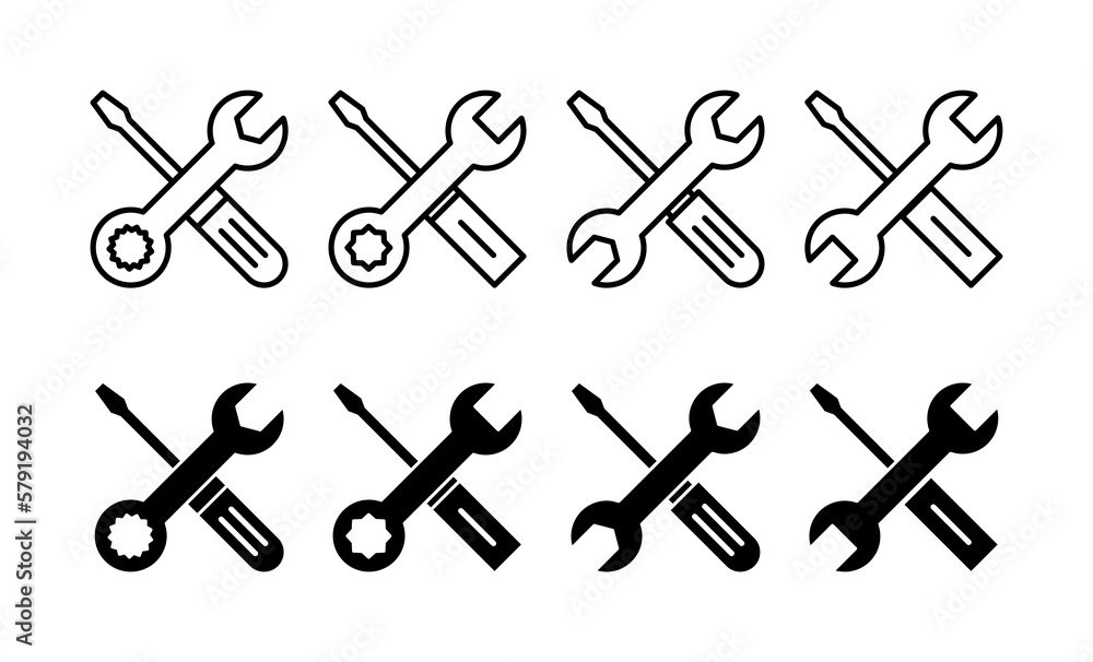 Repair tools icon vector for web and mobile app. tool sign and symbol. setting icon. Wrench and screwdriver. Service Repair tools icon vector for web and mobile app. tool sign and symbol. setting icon. Wrench and screwdriver. Service