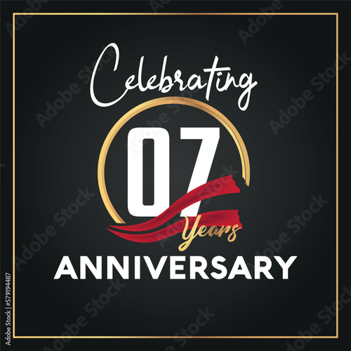 07th year anniversary celebration logo with elegance   golden ring and white color font numbers isolated vector design
