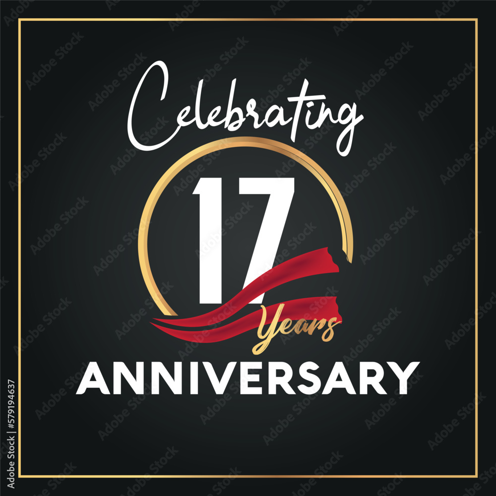 17th year anniversary celebration logo with elegance  
golden ring and white color font numbers isolated vector design