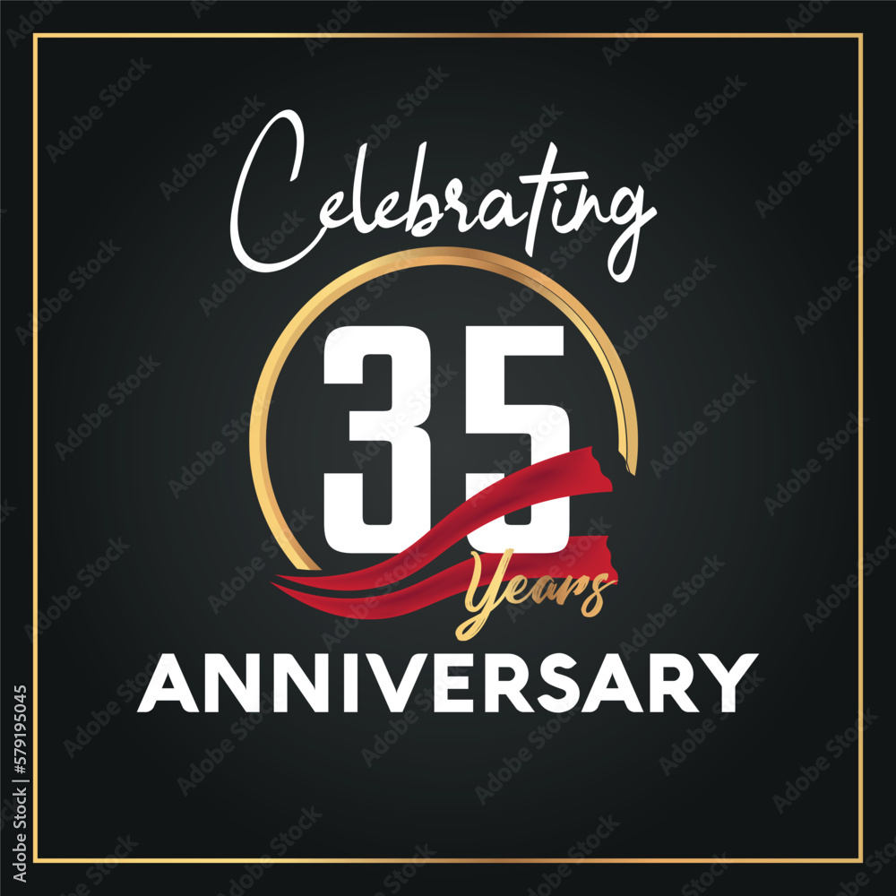 Obraz premium 35th year anniversary celebration logo with elegance golden ring and white color font numbers isolated vector design