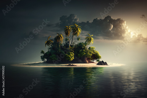 tropical island at sunset created with Generative AI technology 