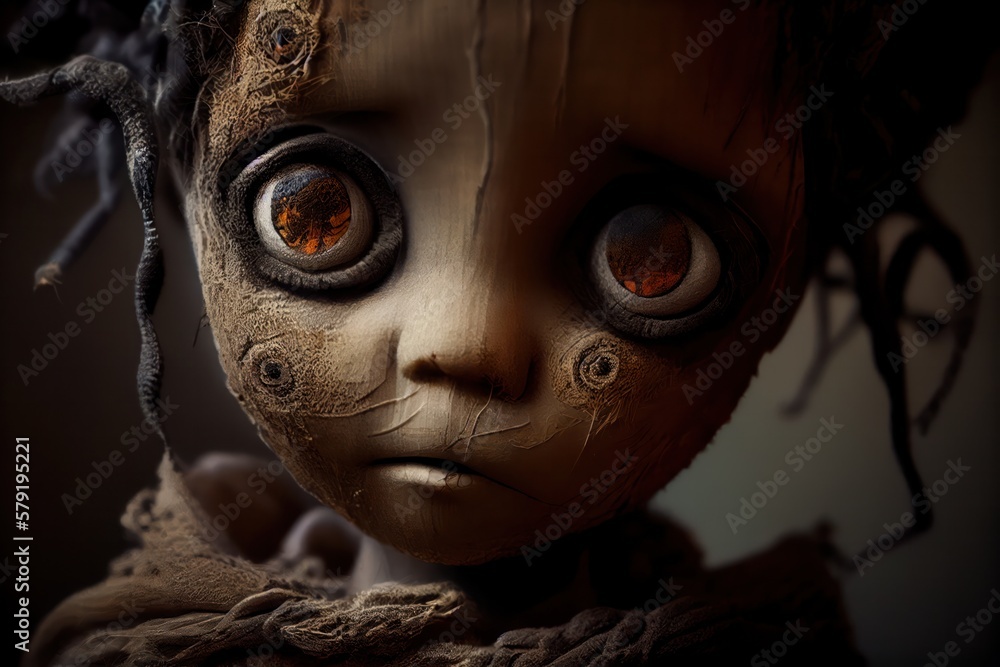 Voodoo Doll Close Up Portrait. Generative AI