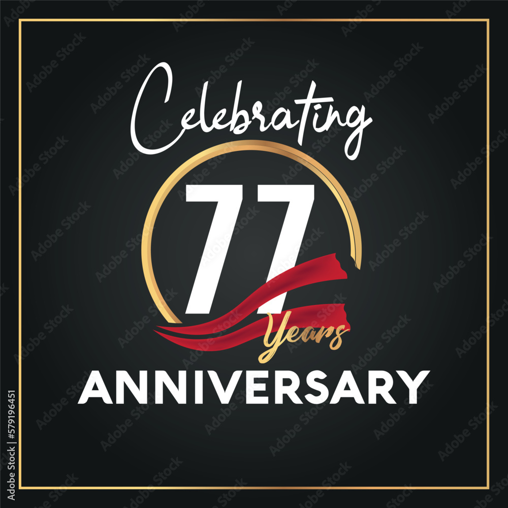 77th year anniversary celebration logo with elegance golden ring and  white color font numbers isolated vector design