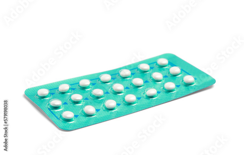 Blister of oral contraception pills isolated on white
