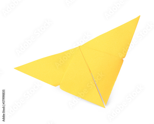 Yellow paper butterfly isolated on white. Origami art