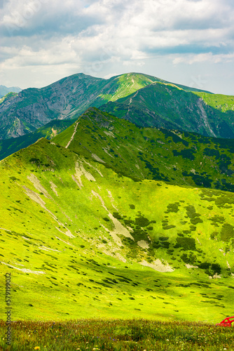 Fototapeta Naklejka Na Ścianę i Meble -  Beautiful view of the Tatra Mountains landscape. View of the mountains from the top. High mountain landscape.