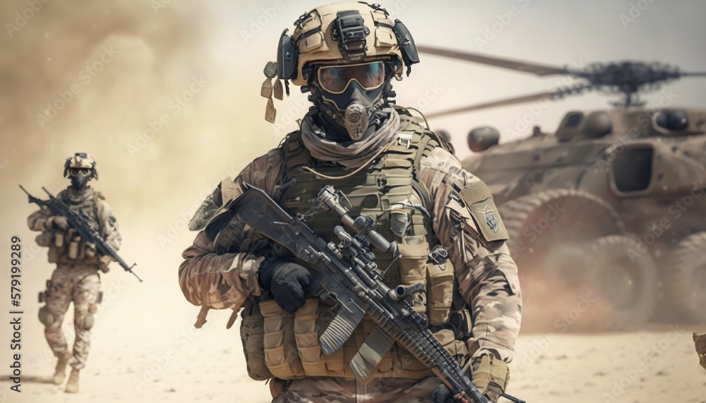 Special forces soldiers go to military operation. Generative AI Special forces soldiers go to military operation. Generative AI