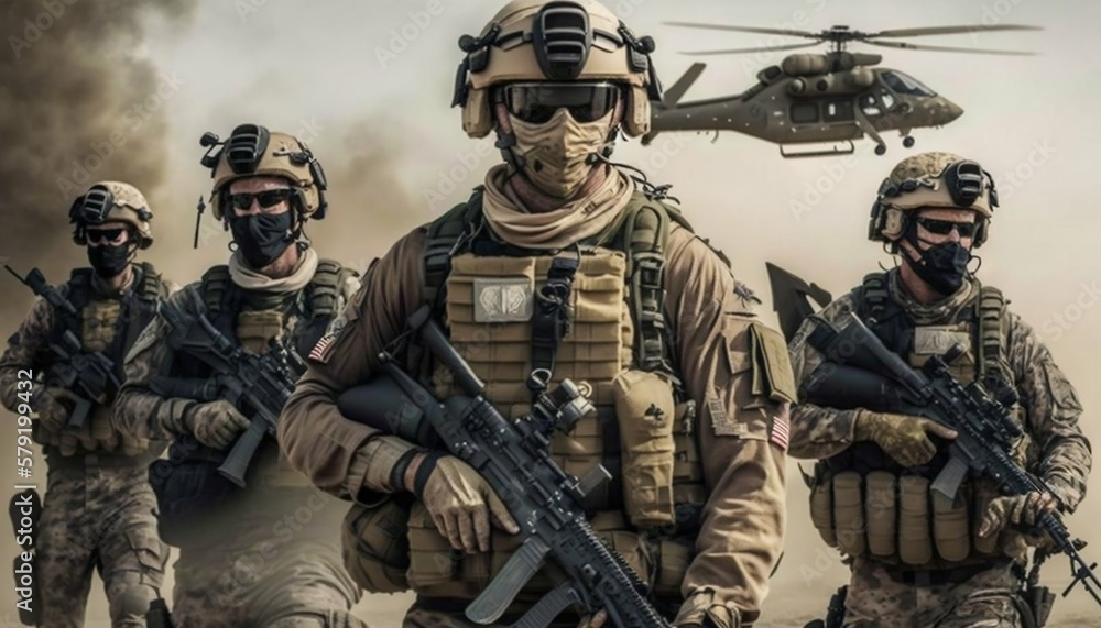 Special forces soldiers go to military operation. Generative AI Special forces soldiers go to military operation. Generative AI