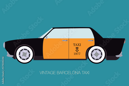 vintage barcelona taxi, side view, vector
