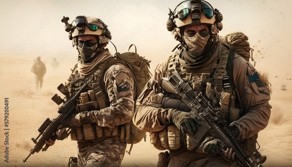 Special forces soldiers go to military operation. Generative AI Special forces soldiers go to military operation. Generative AI