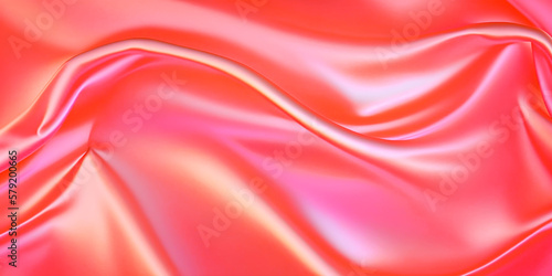 Abstract red orange smooth wavy elegant holographic silk cloth texture design, dynamic shiny luxury metallic satin fabric wave background, Ai generated