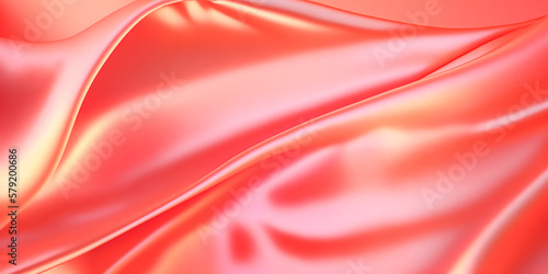 Abstract red orange smooth wavy elegant holographic silk cloth texture design, dynamic shiny luxury metallic satin fabric wave background, Ai generated