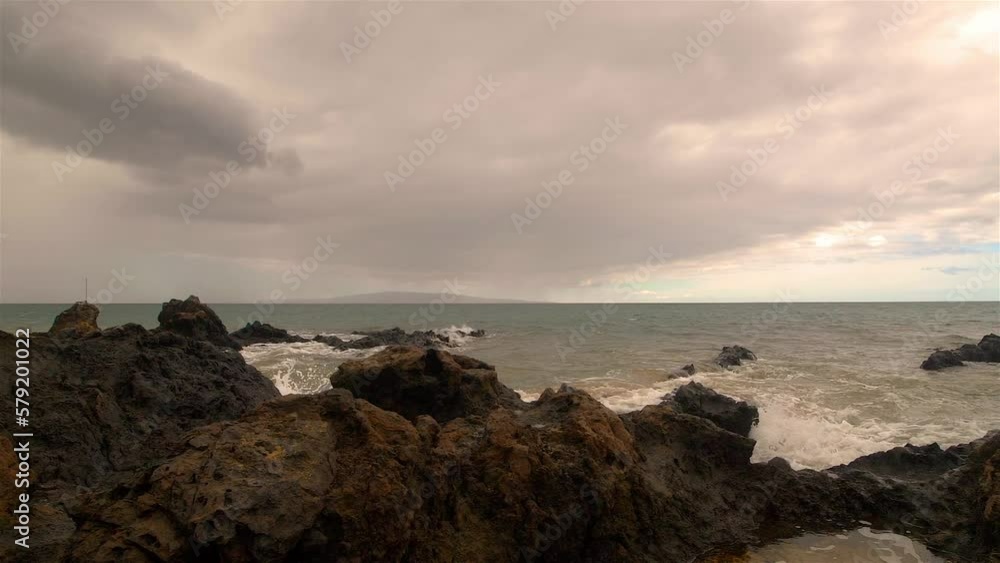 Hawaii BIRDS overcast shore waves rocks distant boat slow motion 7 Hawaii BIRDS overcast shore waves rocks distant boat slow motion 7