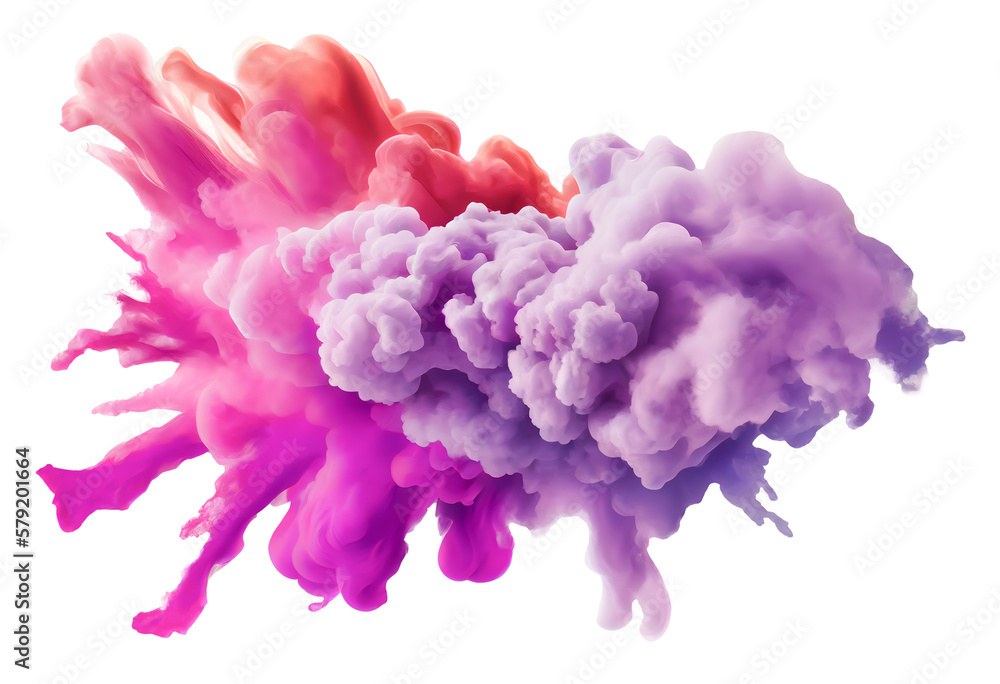 Colorful pink red rainbow smoke paint explosion, color fume powder splash, motion of liquid ink dye in water, AI generated image