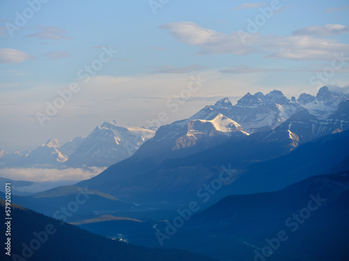 The mountains and glaciers of the Canadian Rockies in Jasper at Sunrise