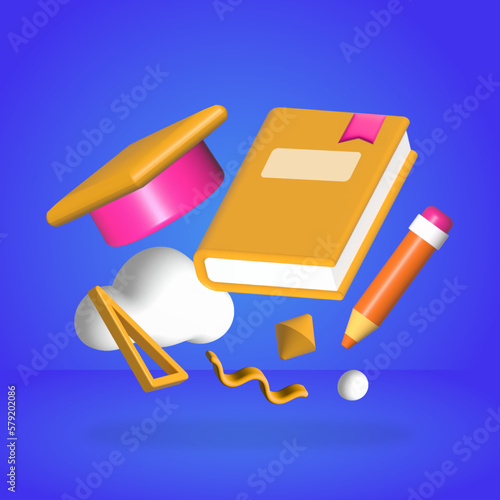 Stationary 3D Vector Illustration Back To School